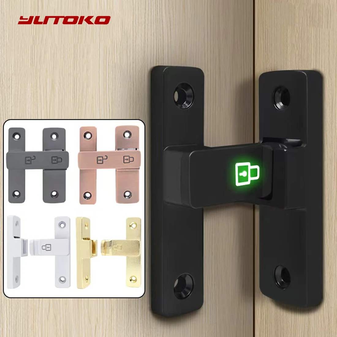 

90°/180° Luminous Latch Indoor Metal Door Buckle Bathroom Door Lock Sliding Door Lock Wooden Door Burglar Barn Door Buckle
