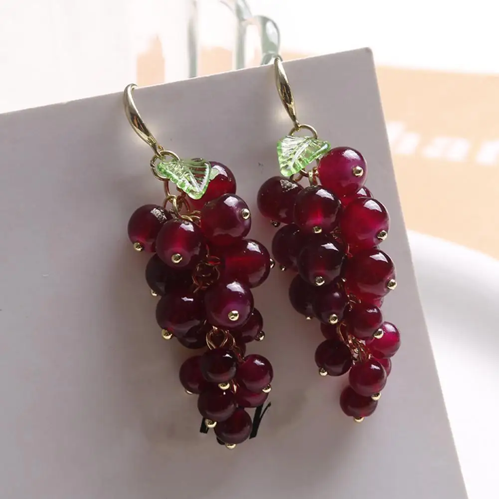 Faux Grape Earrings Grape Cluster Earrings for Women Faux Fruit Hook Earrings Dangling Party Club Jewelry Accessory Gift Grape