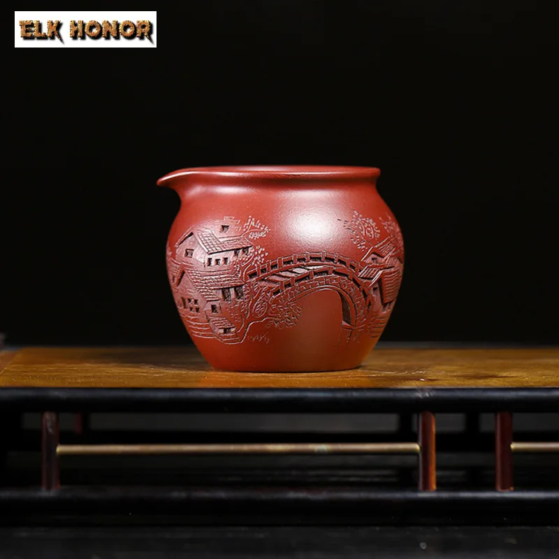 

240ml High-end Yixing Handmade Purple Clay Tea Pitcher Beauty Kettle Famous Artists Hand-carved Justice Cup Chinese Zisha Teaset