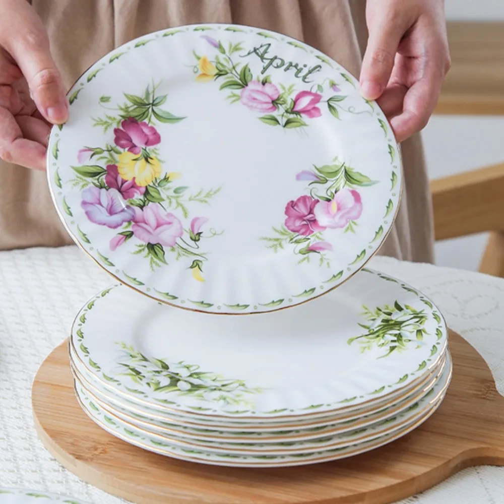 European Vintage Flower Phnom Penh Service Plate, Bone China, Food Plate, Salad Tray, Dessert Dish, Dining Plate for Kitchen