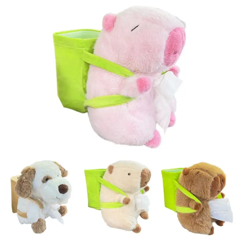 2 In 1 Car Tissue Box Doll Cartoon Garbage Can Capybara Plush Car Tissue Holder Armrest Box Car Accessories Novelty Car Supplies