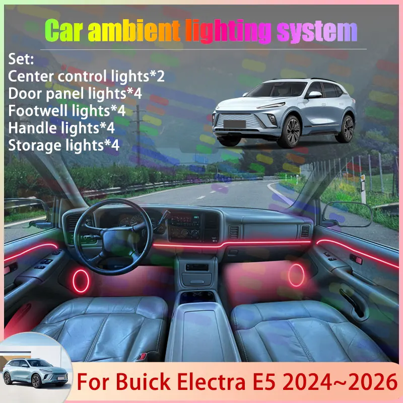 

For Buick Electra E5 2024 2025 2026 2/24 in 1 Car Atmosphere Light Lamp RGB Shade Ensemble Streamer Atmosphere Set Auto Parts