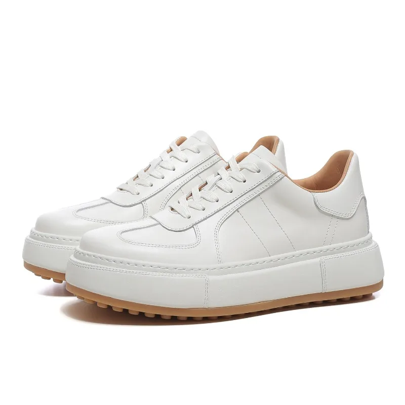 

Fashion Minimalist White Sneakers New Men Low-Top Flats Genuine Leather Thick-Sole Height Increasing Business Casual Shoes