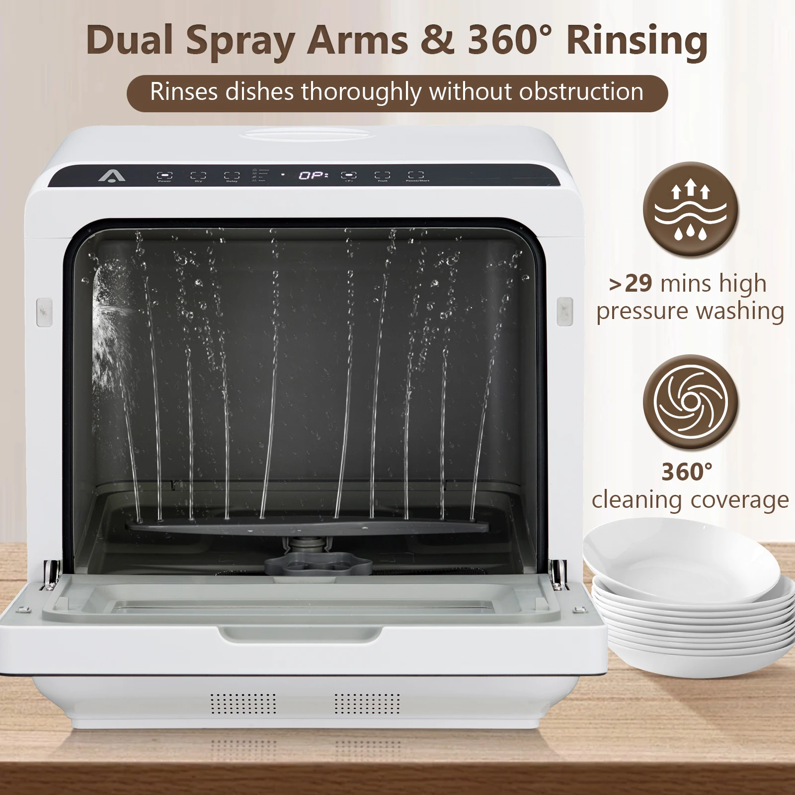 Portable Dishwasher Countertop Dishwasher with 5L Built-in Water Tank, Table Top Dishwasher 360° Range Cleaning, Air-Dry