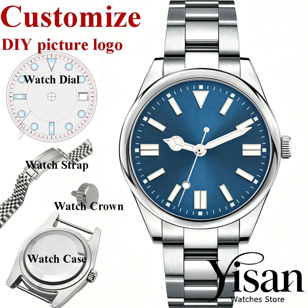 

Men Automatic Mechanical Watch NH35Movement Dial DIY Logo100M Waterproof Luminous Business Dive Watch Stainless Steel Male Clock