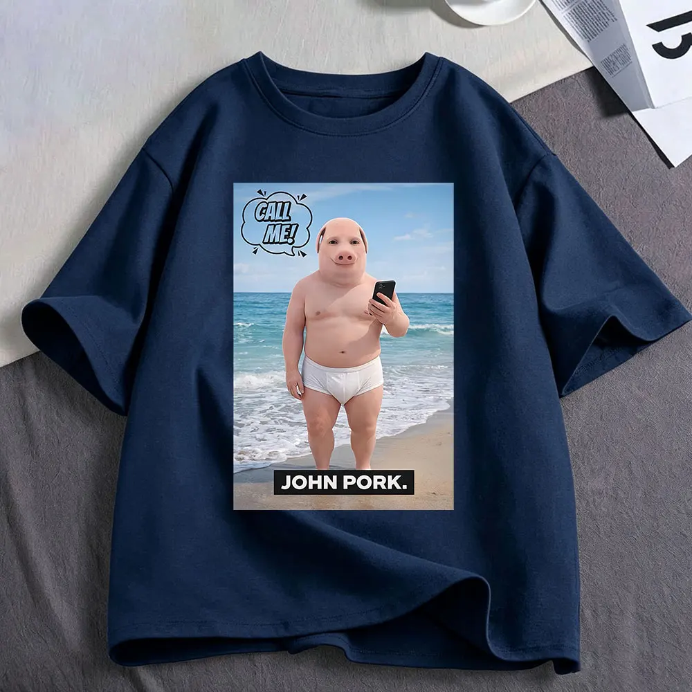 John Pork Is Calling Funny Meme Graphic T Shirt Men Women Clothing Cotton Fashion Oversized Short Sleeve T-shirt Tops Streetwear