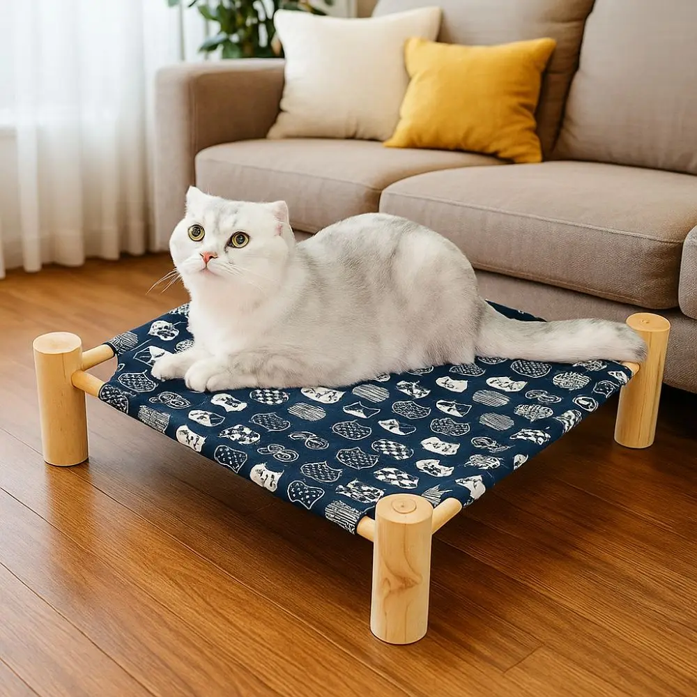 Fun Moisture-proof Elevated Cat Bed Wooden Breathable Cat/Dog Hammock Detachable Portable Cat Mat Four Seasons Pets Furniture