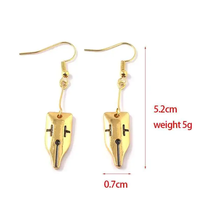 New Anime Jojo Bizarre Adventure Rohan Kishibe Gold Color Pen Nib Earring For Women Girls Cosplay Accessories Fashion