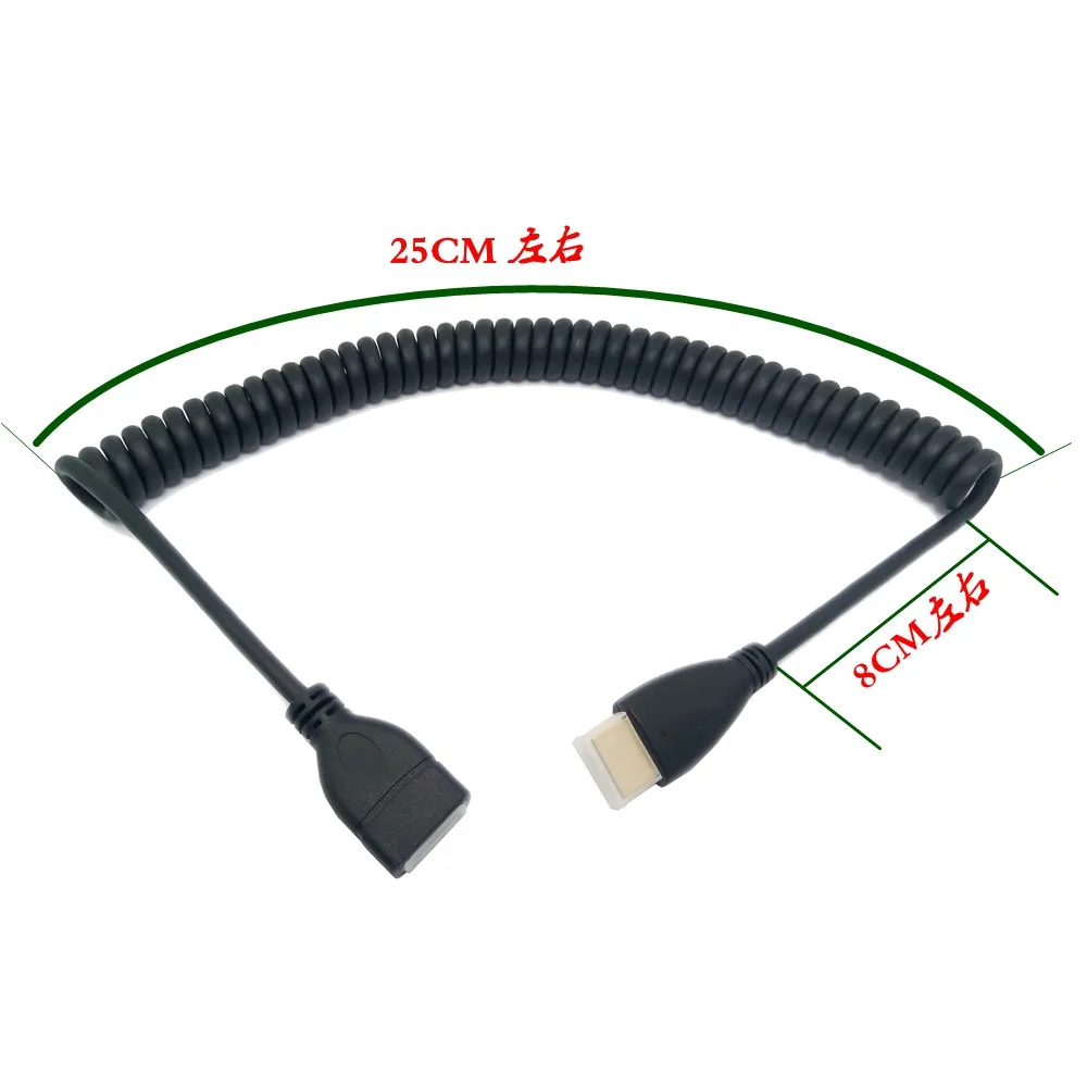 2m HDMI-compatible to Right & Left Angle Mini HDMI & HDMI & Micro HDMI male to Male Stretch Spring Curl Flexible Cable V1.4 DSLR