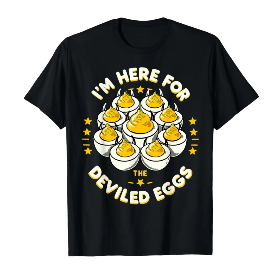 

Deviled Eggs Im Here Thanksgiving Men Women Funny Cute Egg T-shirt For Men Women 100% Cotton T Shirts Short Sleeve Tops 1030-1