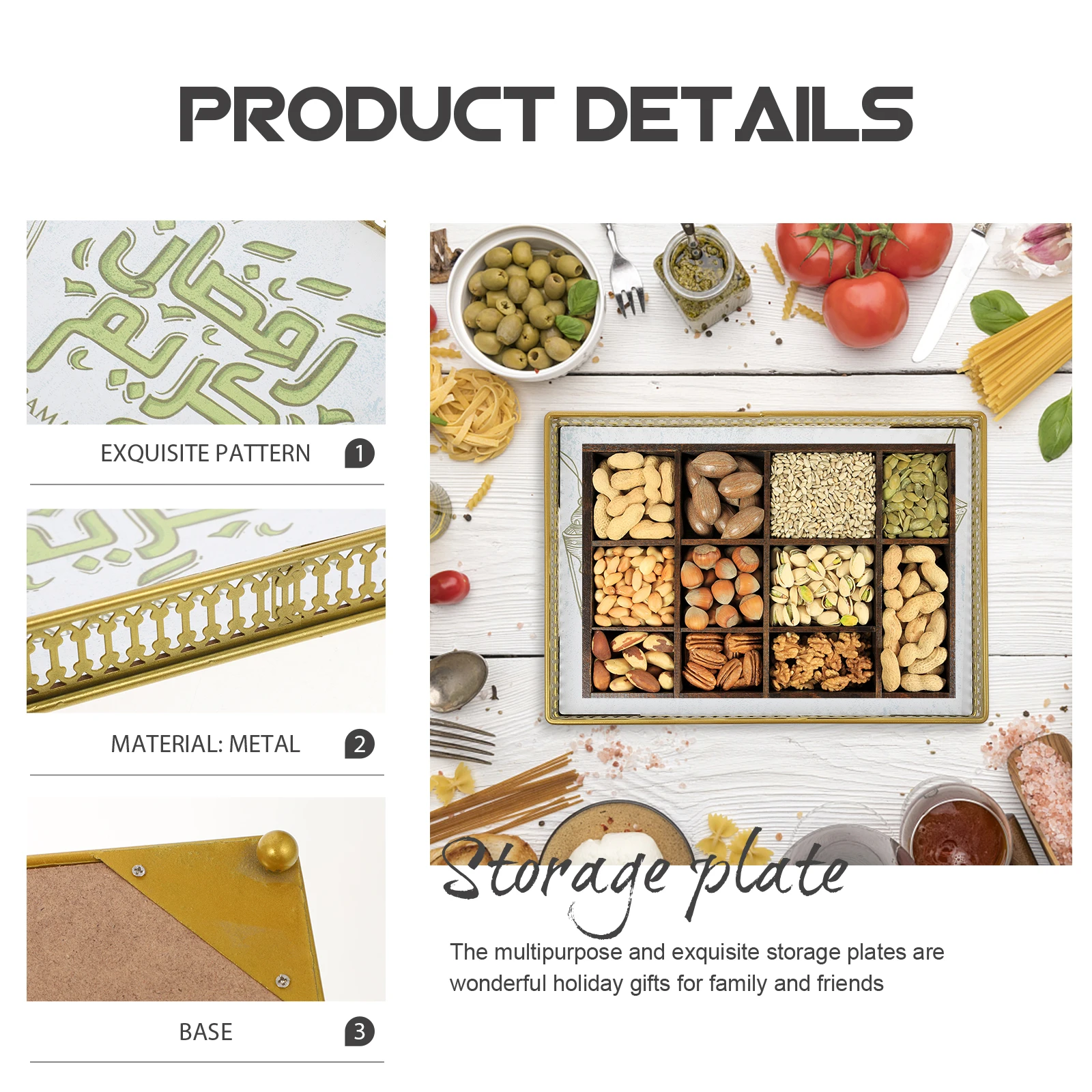 

1pc Colorful Metal Storage Tray Decorative Service Plate Holiday Party Supplies Snack Fruit Dessert Tableware Golden Gift