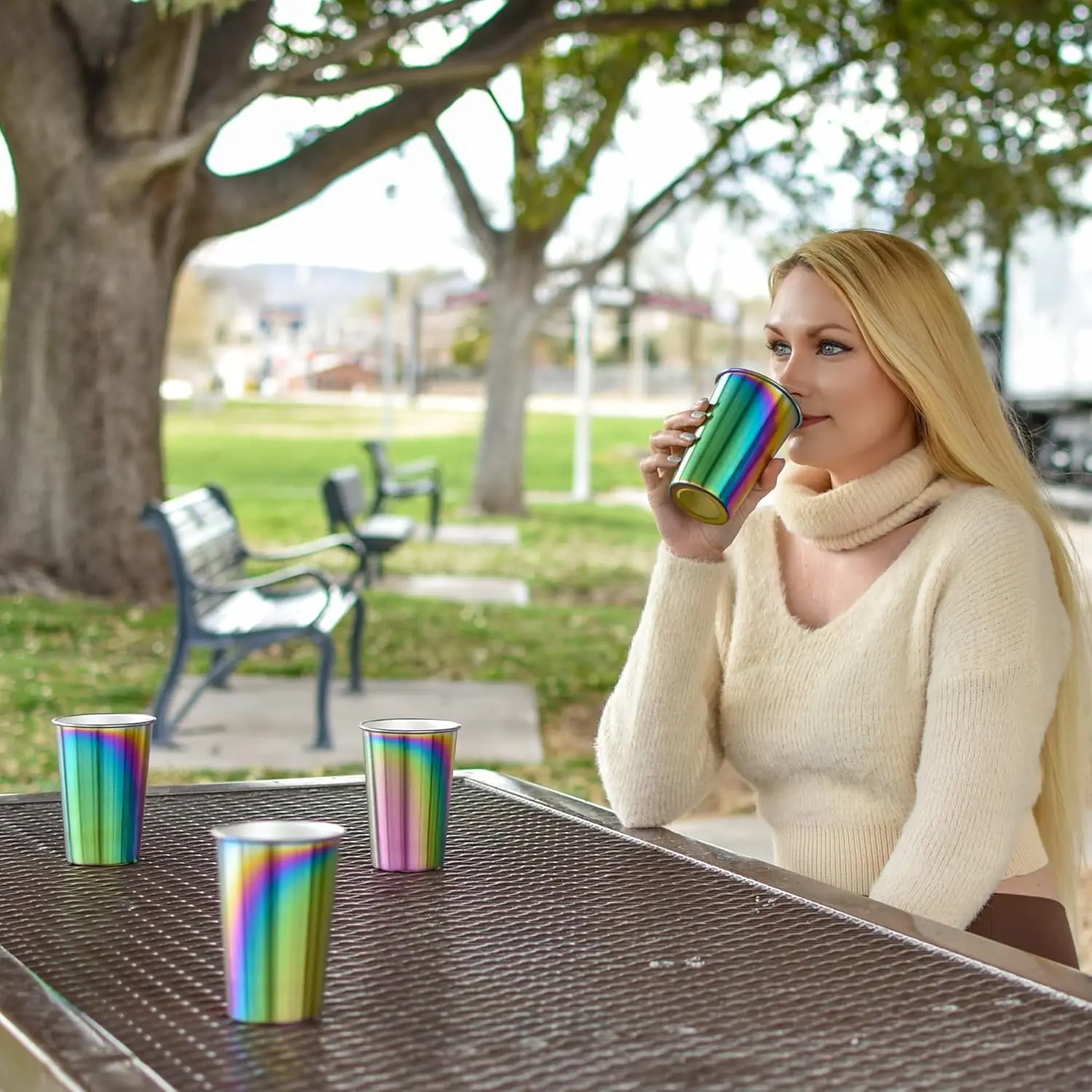 كوب ستانلس ستيل 500 مل / 16 أونصة - متين - قابل لإعادة الاستخدام - الحفلات - المشي لمسافات طويلة - التخييم - نزهة - كوب قابل للتكديس لـ B #5