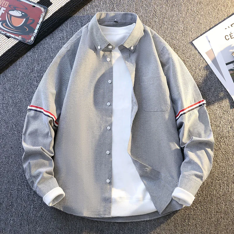 

Повседневная рабочая одежда для мужчин: рубашка с длинным рукавом, отложным воротником, свободного кроя, из смесового хлопка и полиэстера, дышащая, износостойкая, осенняя коллекция.