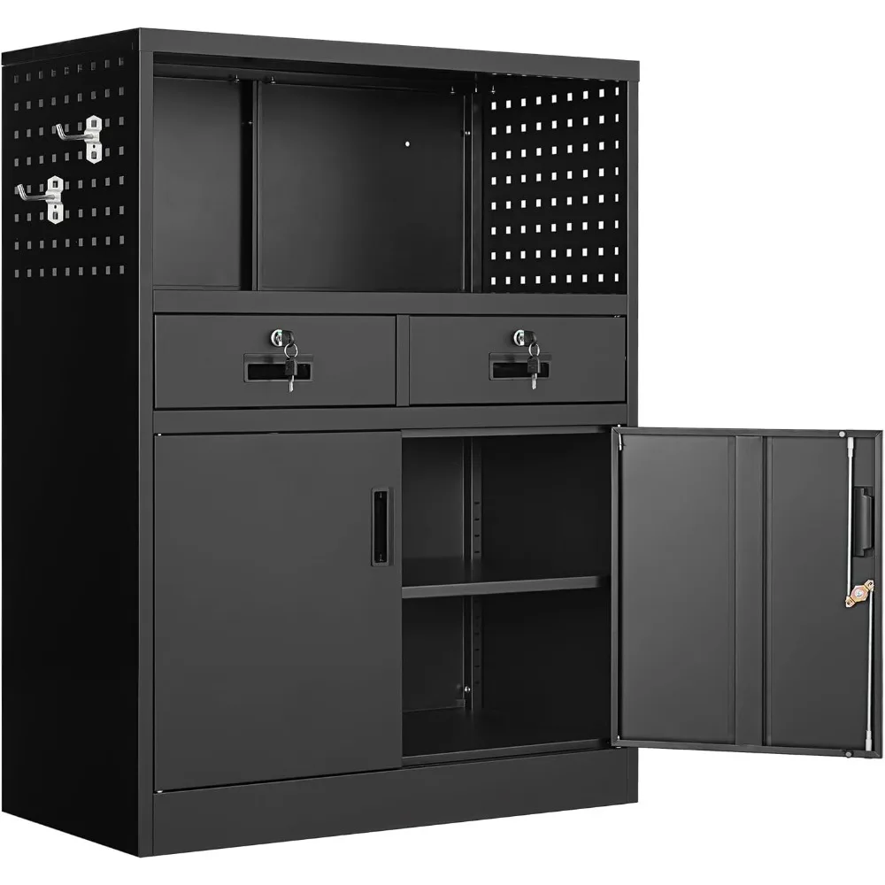 

Metal Storage Cabinet with 2 Drawers and Locking Doors,- 41.3" Steel Lockable Storage Cabinet with Shelves for Home Office,Gara