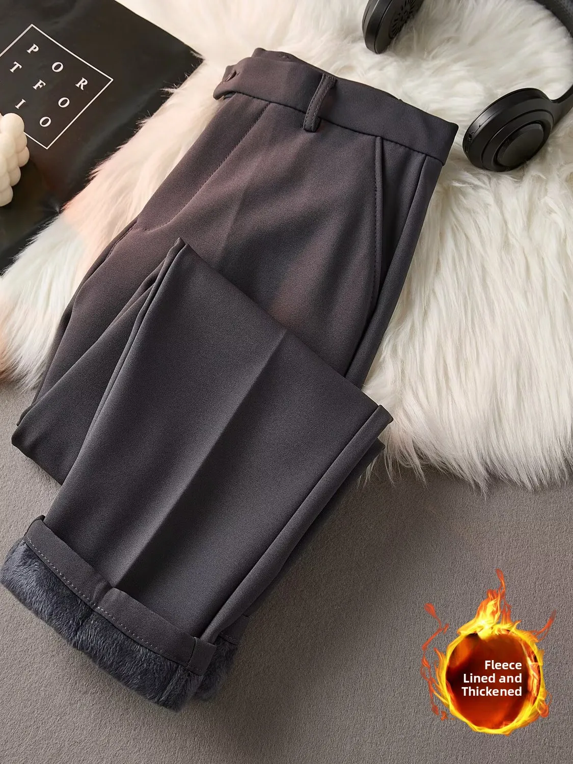 

2025 New Men's Thiened Fce Winter Straight Leg Pants Loose Drapey Busin Casual Trousers Long Pants Youth Trendy ...