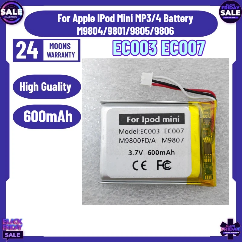 New EC003 EC007 600mAh Battery for Apple IPod Mini MP3/4 Battery M9804/9801/9805/9806