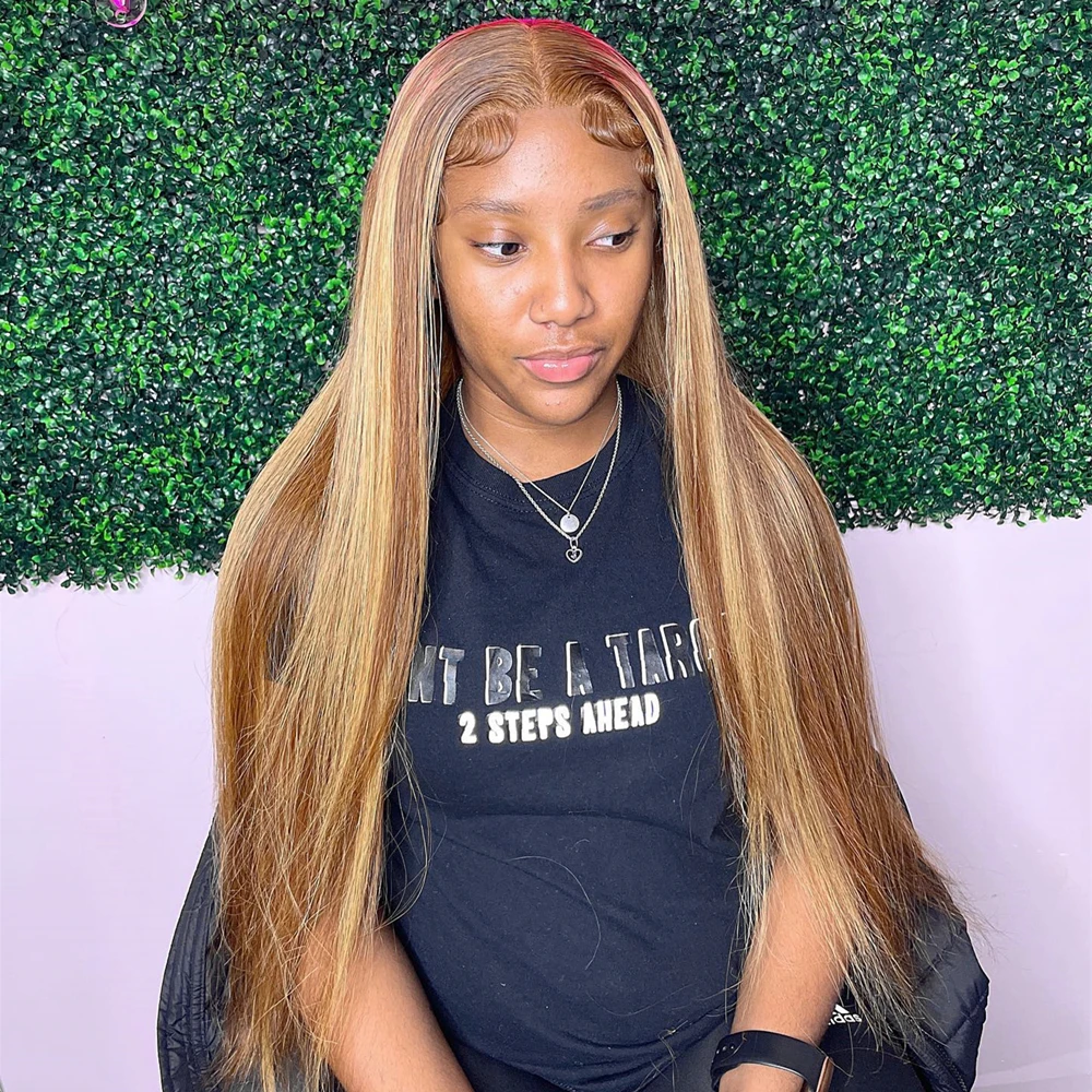 

13x4 13x6 HD P4/27 Highlight Ombre Прямые парики из натуральных волос Цветной коричневый медовый блондин Bone Прямой парик фронта шнурка для женщин