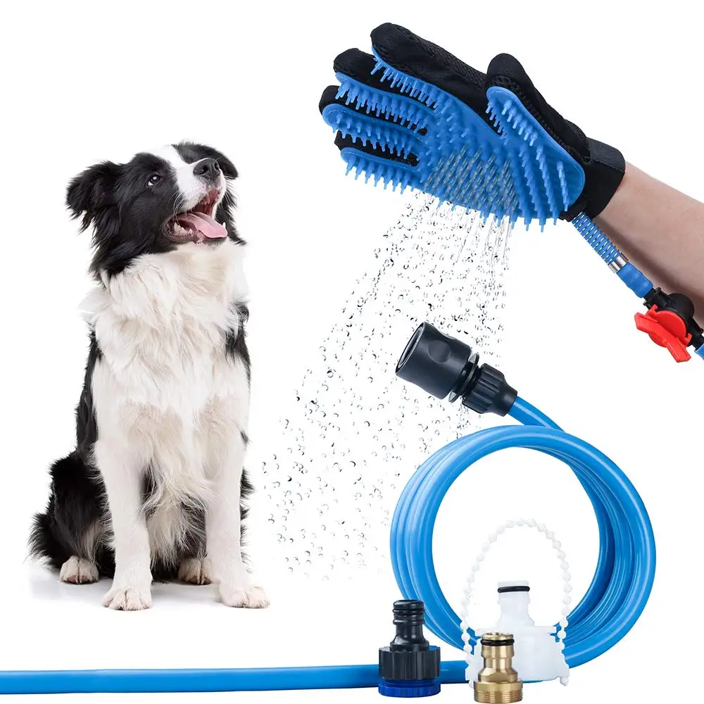 Pet Bathing Glove-type Nozzle, Dog Massage Shower, Anti-scratch and Bite-proof Scrubber, Combing Brush and Cleaning Tool