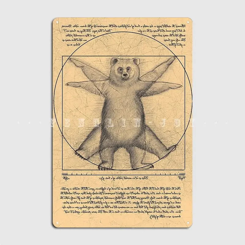 The Vitruvian Bear Metal Plaque Poster Wall Cave Living Room Design Painting Décor Tin Sign Poster