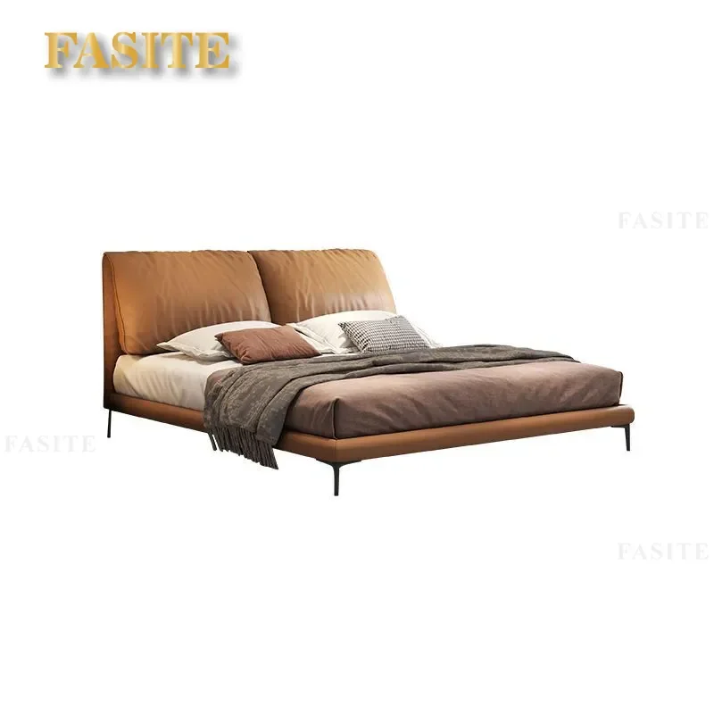 Italian Minimalist Leather Bed Design Double Master Bedroom Frame for Small Apartment Wedding Home Decor