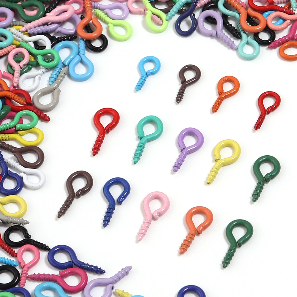 200pcs Multicolor Painted Metal Mini Screw Eye Pins Iron Eye Screws Eyepins Hooks DIY Pendant Charm Connector Bracelet Supplies view 5