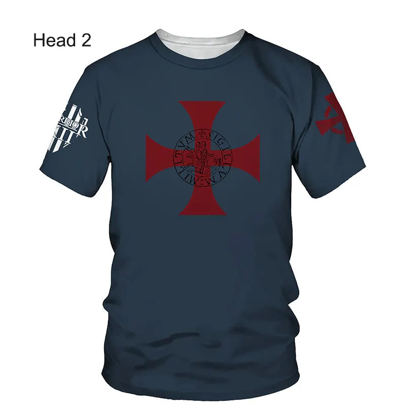 Crusader Knights Templar 3D Harajuku Print Handsome Retro Taste Fashion Personality Street Men\'s Round Neck Short Sleeve T-shirt