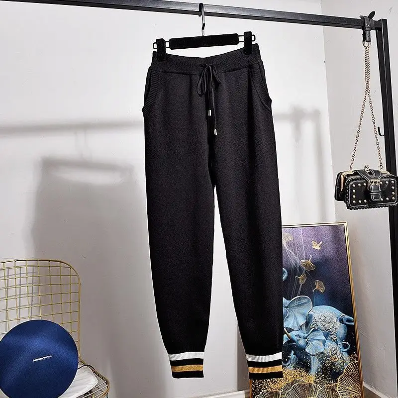 Fashion Women Knitted Suits 2022 New Autumn Embroidery Cartoon Loose Knit Cardigans Coat + Casual Harem Pants Streetwear Sets