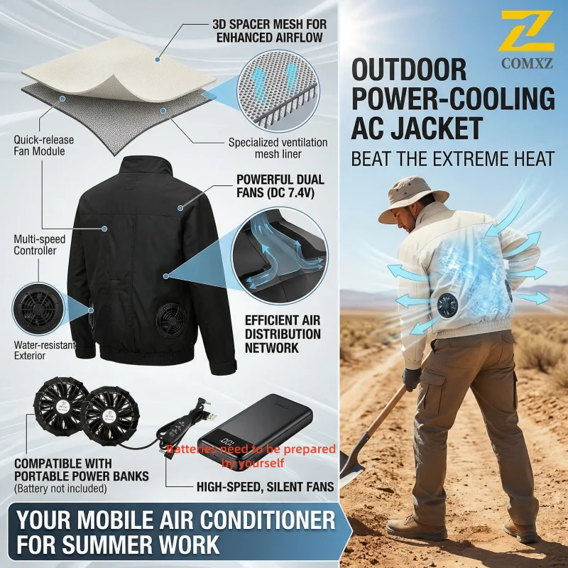 

4 Fan Cool Jacket Men 2026 New Refrigeration USB Smart Charging Air Conditioning Clothes Camping Body Cooling Fishing Work Coat