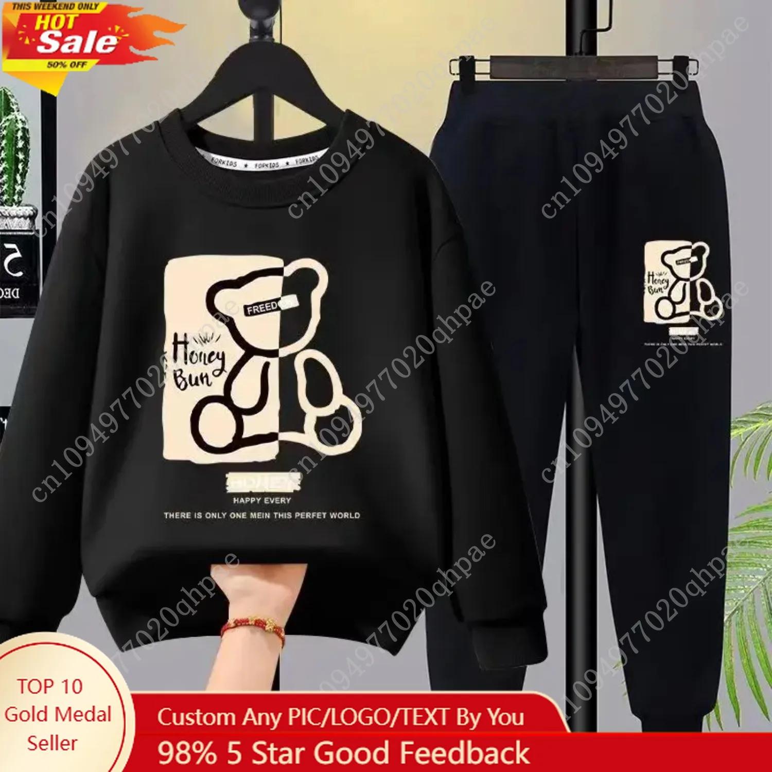 

Autumn Baby Girls Clothes Set Kid Boy Cartoon Bear Printed Sweatshirt Pullover And Pants 2pcs Suit Children Top Bottom Tracksuit