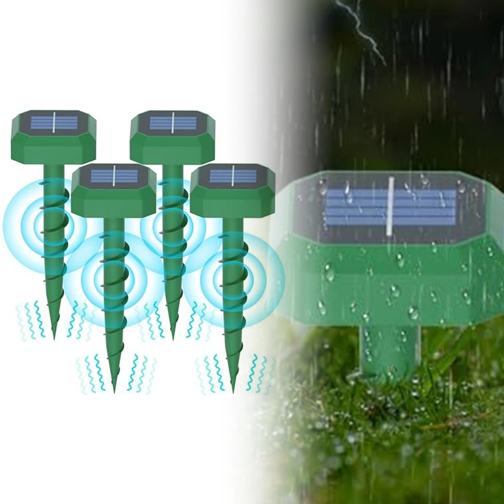 Easily Deter Moles with Our 4 Pack of Solar Powered Devices Featuring Distinct Working Modes for Gardens and Lawns