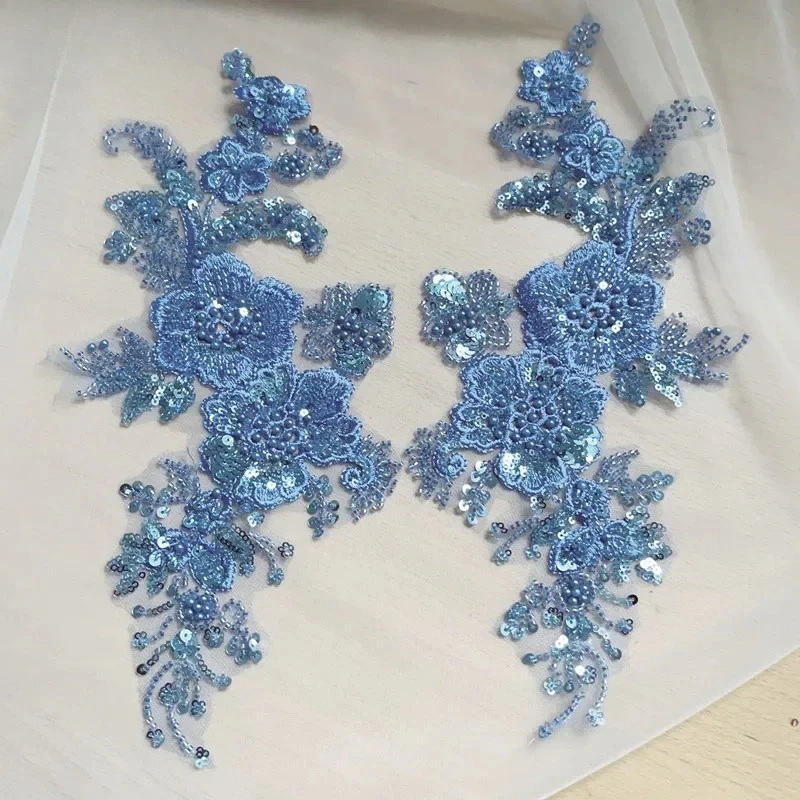 

Colorful Colors Pearl Embroidered Glitter Shining Big Flowers Wedding Dress Decoration. DIY Sewing Accessories,Lace Decal