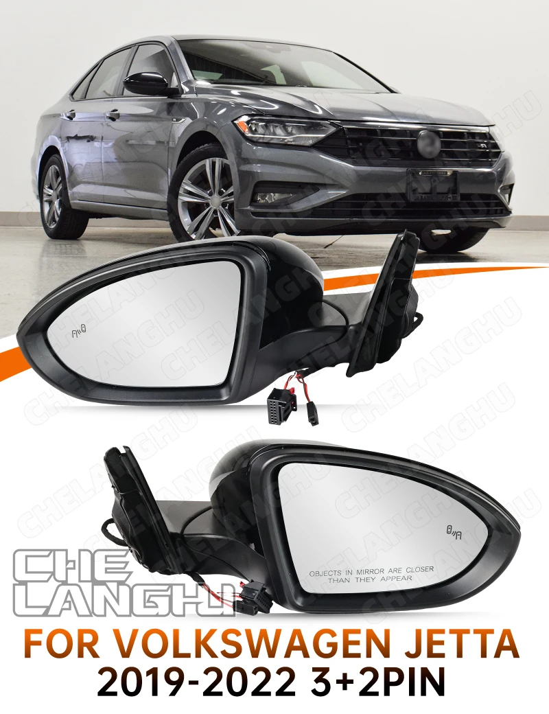 

3+2PIN Door Wing Mirror Assembly For Volkswagen VW Jetta 2019 2020 2021 2022 US Version Black Rearview mirror Car Accessories