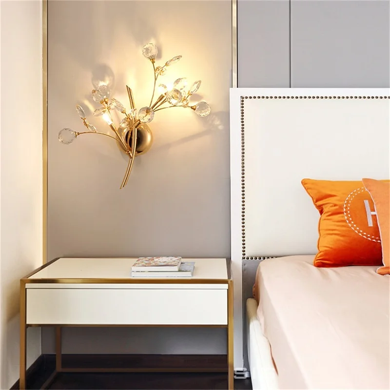 BERTH European Style Indoor Wall Lamp Pink Crystal Luxury Fixtures LED Modern Light Sconces for Home Decoration