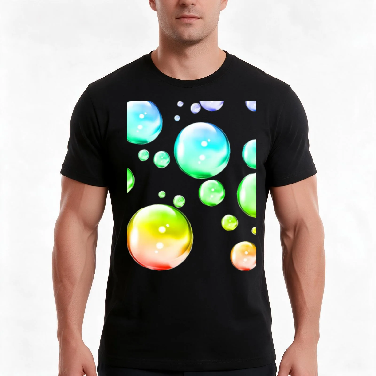 Rainbow Bubbles T-Shirt Summer Casual Cotton Tee Oversized Streetwear Tops Vintage Graphic Print Loose Fit Short Sleeve