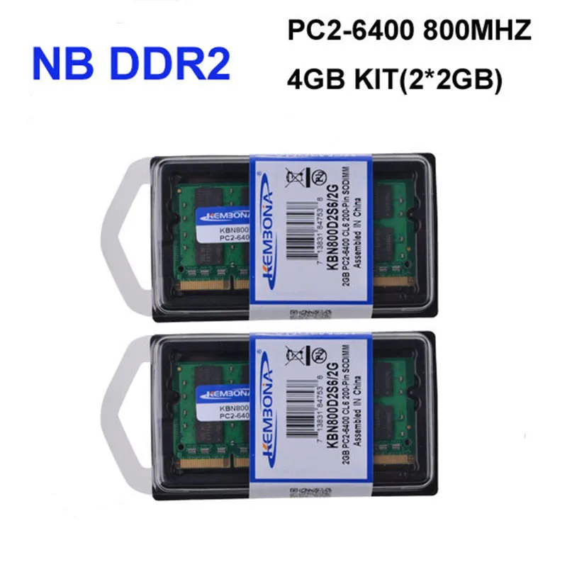 Kembona Gratis Bezorging Promotie Laptop Ddr2 4Gb Kit (2*2Gb) 800Mhz Pc2-6400 Sodimm Laptop So-dimm Notebook