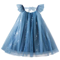 Dress for Girl Summer Tulle Suspender Sequin New Birthday Princess Dress Ruffles Elegant Children Party Vacation Casual Vestidos