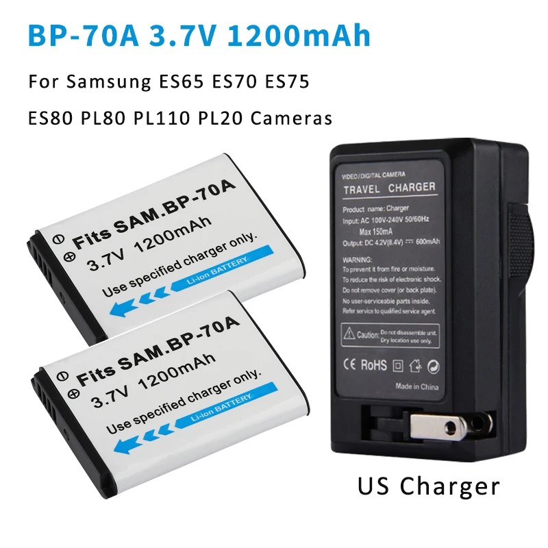 

Replacement Battery BP-70A BP70A 1200mAh for Samsung ES65 ES70 ES75 ES80 PL80 PL90 PL110 PL20 PL120 PL170 Camera Li-ion Batterie