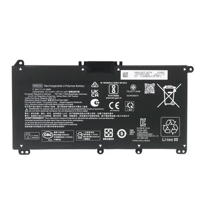 

Аккумулятор для ноутбука HW03XL HW03041XL для Pavilion 15-EG 15-EH 17-CN 17-CP Series 15-EG0XXX 15-EH0XXX L97300-005 11,55 В/3470 мАч/41,7 Втч