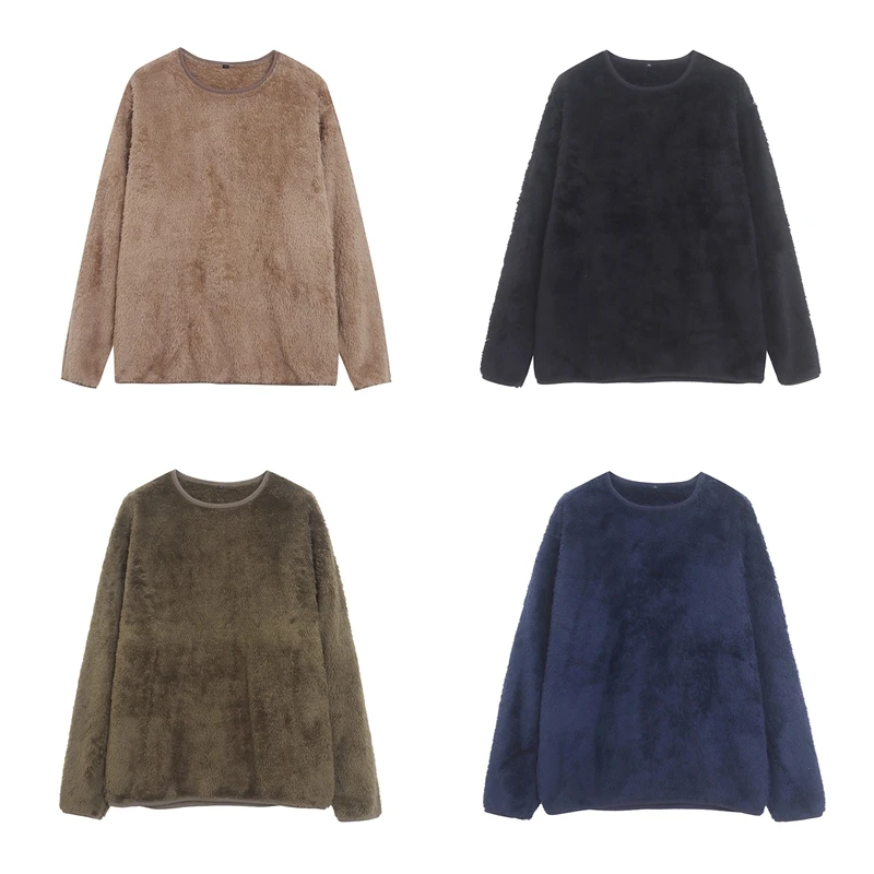 

Soft Cozy Coral Fleece round Neck Sweater Casual Versatile Winter Top Loose Fit Slimming Warm Comfortable Women's Shirt