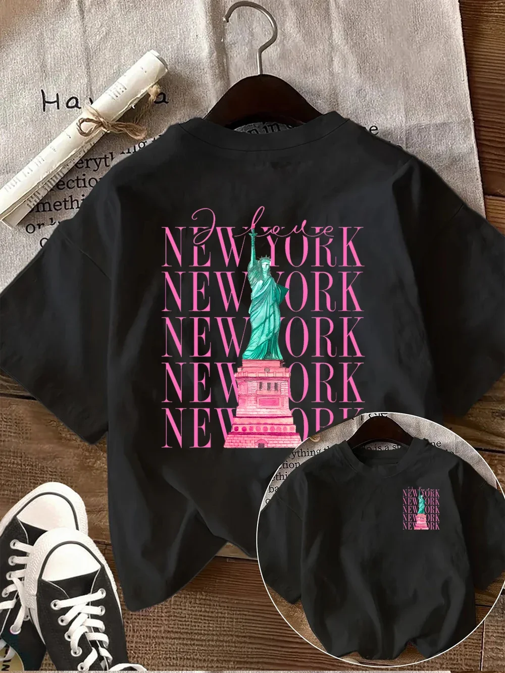 New York Statue of Liberty Graphic Tee Vintage City Souvenir T-shirt Summer Travel Style Top Casual Short Sleeve Streetwear