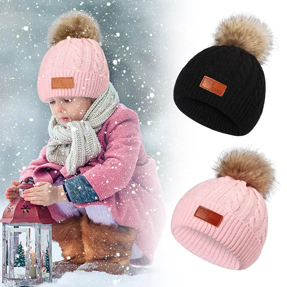 Children's Wool Hat Autumn Winter Warm Knit Hat Breathable Hat Hairball Ear Hat Warm Windproof Baby Flaps Ball Single J6z0