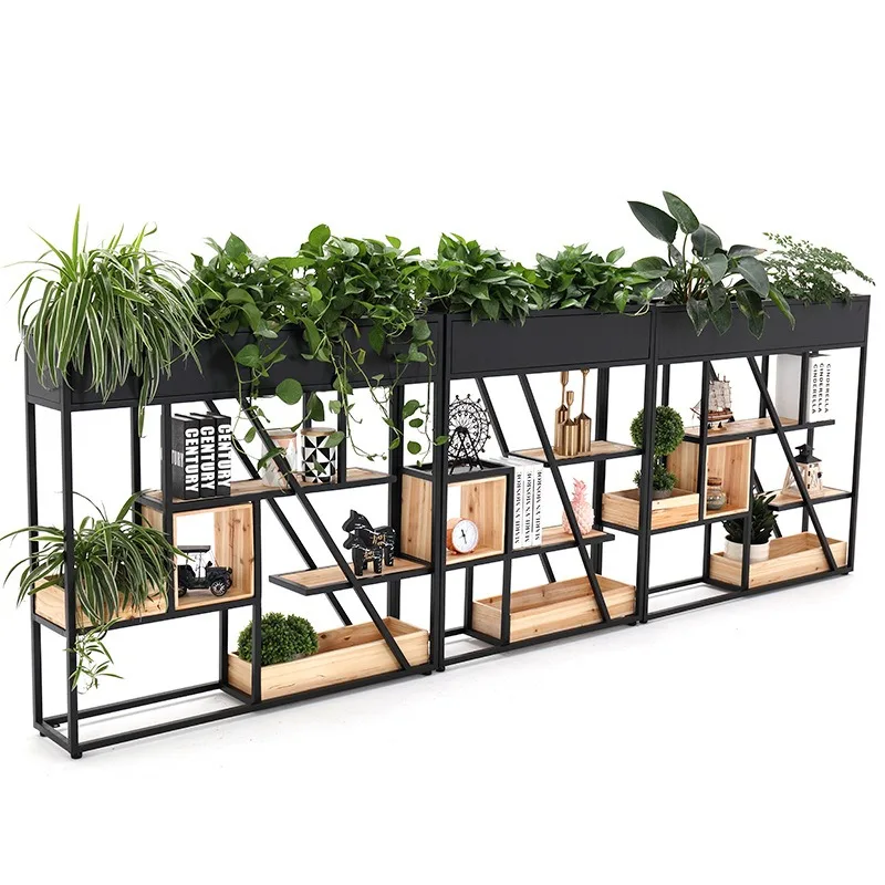 Iron partition shelf office industrial style coffee shop restaurant entrance screen floorceiling green plant low display rack