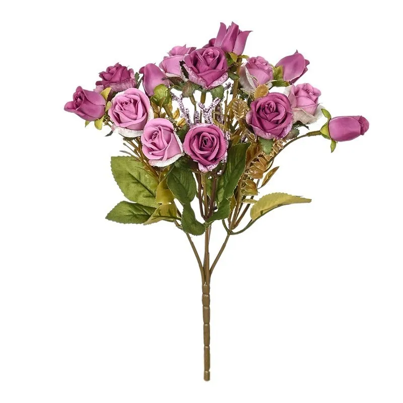 5 Gabeln, 15 Köpfe, künstliche Seidenblumen, Rose, Hochzeit, Brautstrauß, Festival-Dekoration, Zuhause, Raumarrangement, Blumenzubehör – Detail 11