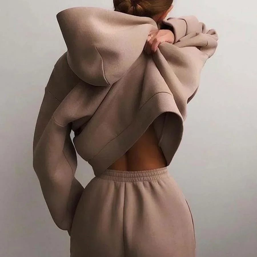 Women Solid  Tracksuit 2022 Winter Warm Fleece Long Sleeve Hoodie Jogger Pants Suit Casual Two Piece Sets Female Sportwear