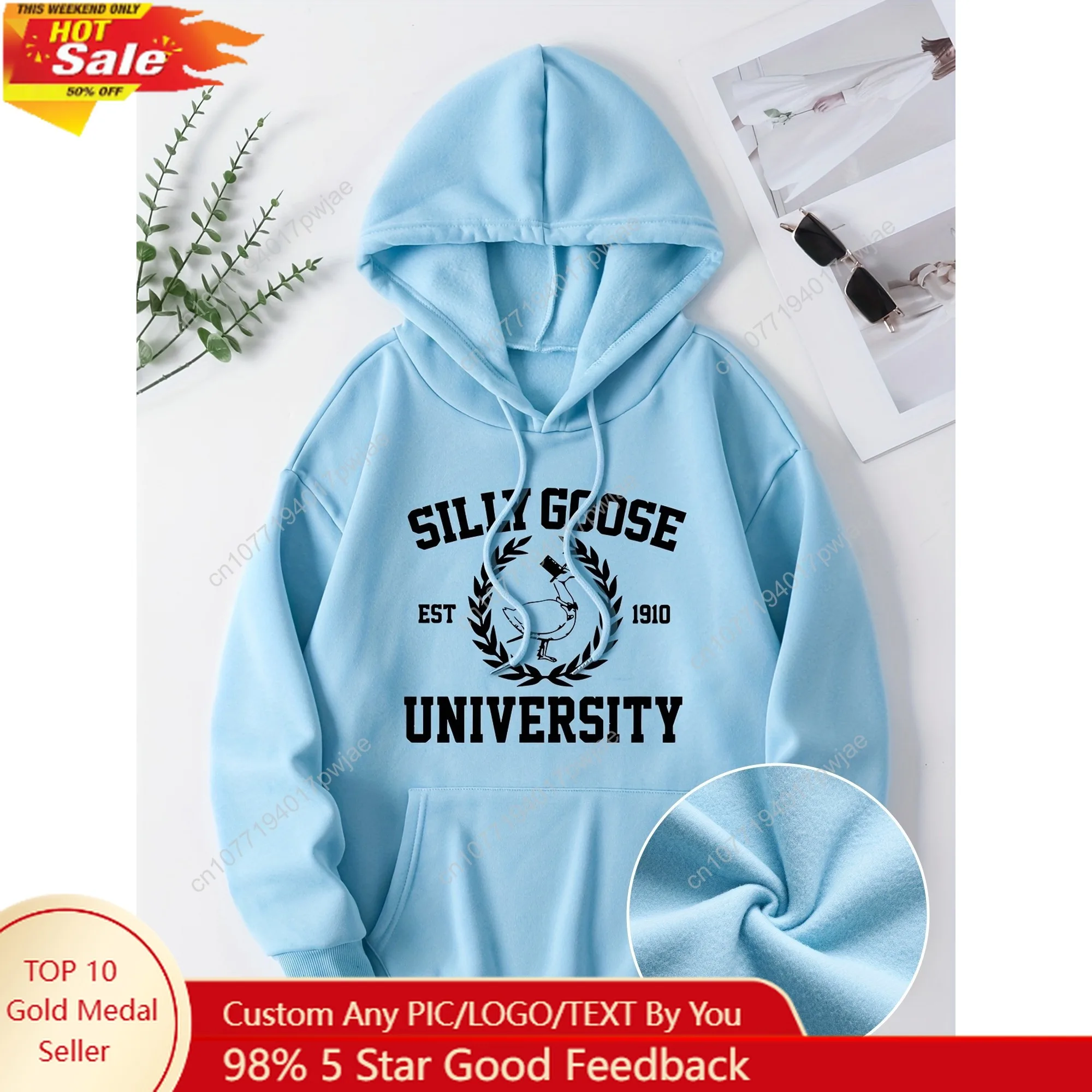 Hoodie Kasual Wanita dengan Kantong Kanguru, Cetakan Huruf, 100% Poliester Kain Rajut 220g/m², Sweatshirt Berkerudung Musim Gugur/Musim Dingin