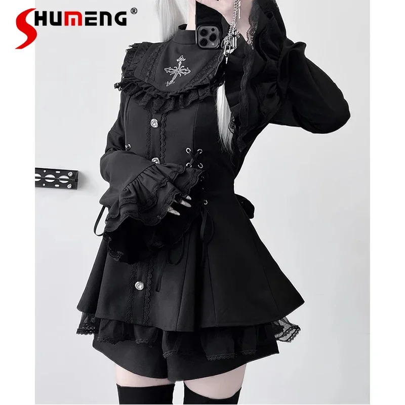 

Mine Series Mass-produced Lace Flare Sleeve Saliva Towel Dress Set Female Slim Fit Lolita Dress and Short Set Spring and Autumn