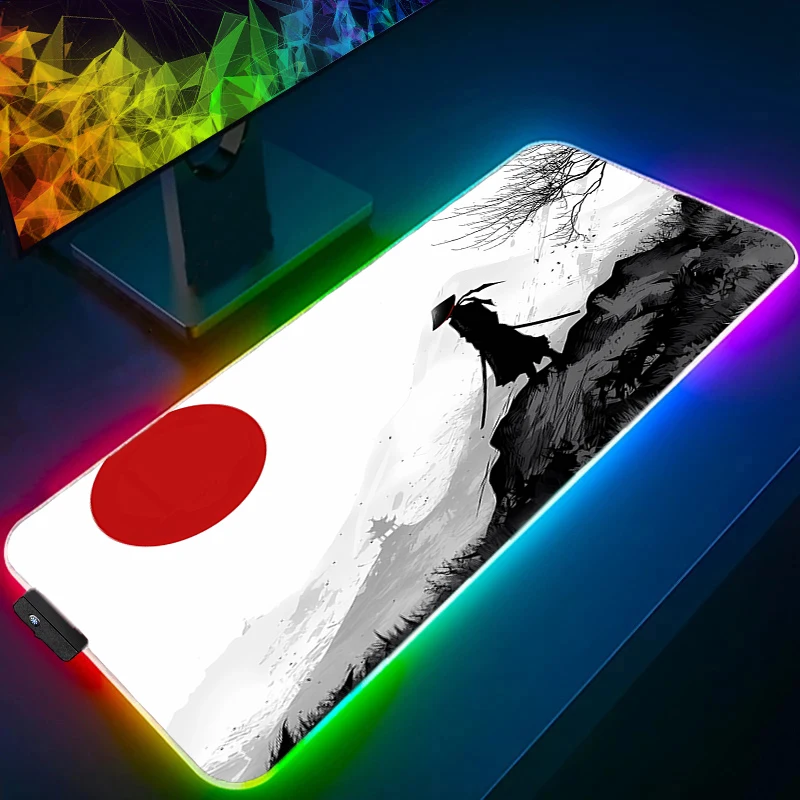 

Коврик для мыши Gamer RGB Компьютер HD Настольный коврик Современный настольный коврик для клавиатуры Светодиодный коврик для ноутбука Samurai Warrior Ковер Gaming Cool Аниме Коврик для мыши