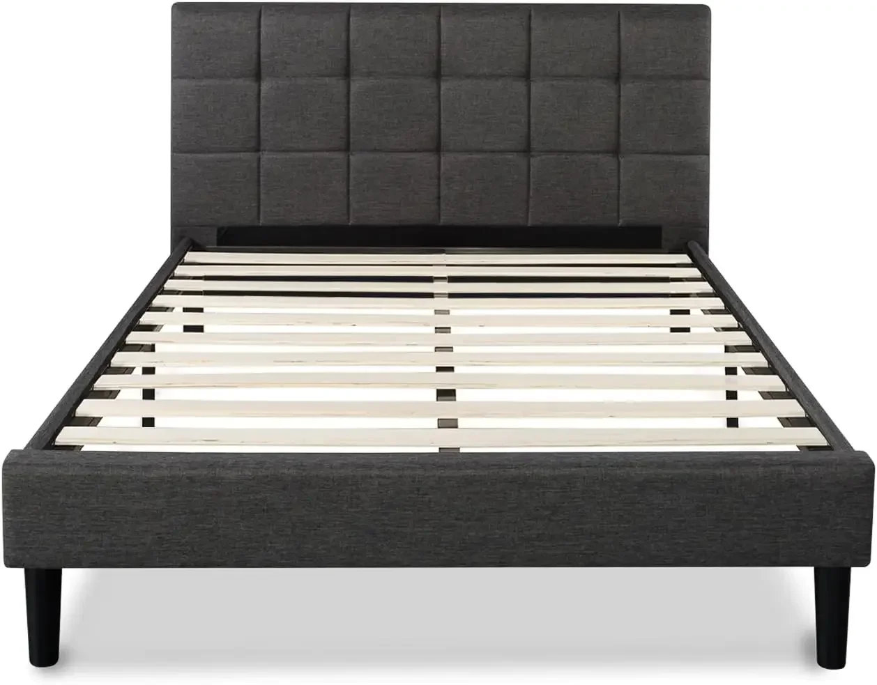 Lottie Upholstered Platform Bed Frame, Mattress Foundation, Wood Slat Support, No Box Spring Needed, Easy Assembly, Grey,