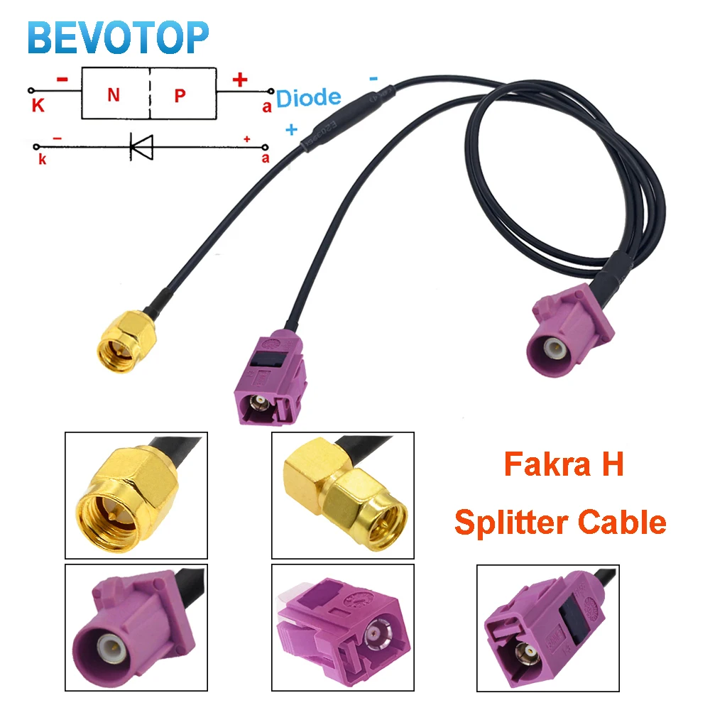 Y Type Fakra H Male to SMA Male /Fakra H Female 180° / 90° Fakra Splitter Cable RG174 Pigtail Car Wiring Harness Coaxial Jumper