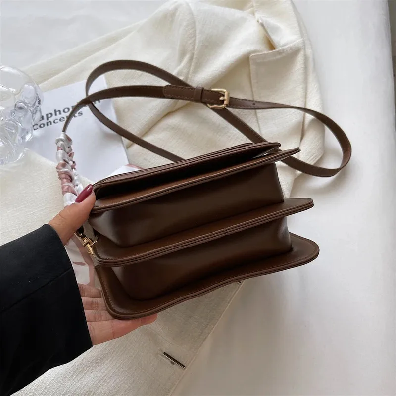 Fashion Square Buckle Crossbody Bag, Leather Versatile Underarm Small Square Bag with Free Silk Scarf image 5